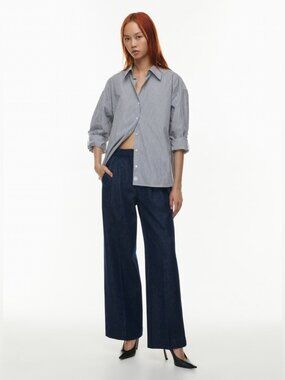 Aritzia Babaton Archive Poplin Shirt Oversized Mila Ink Navy/White Size Small